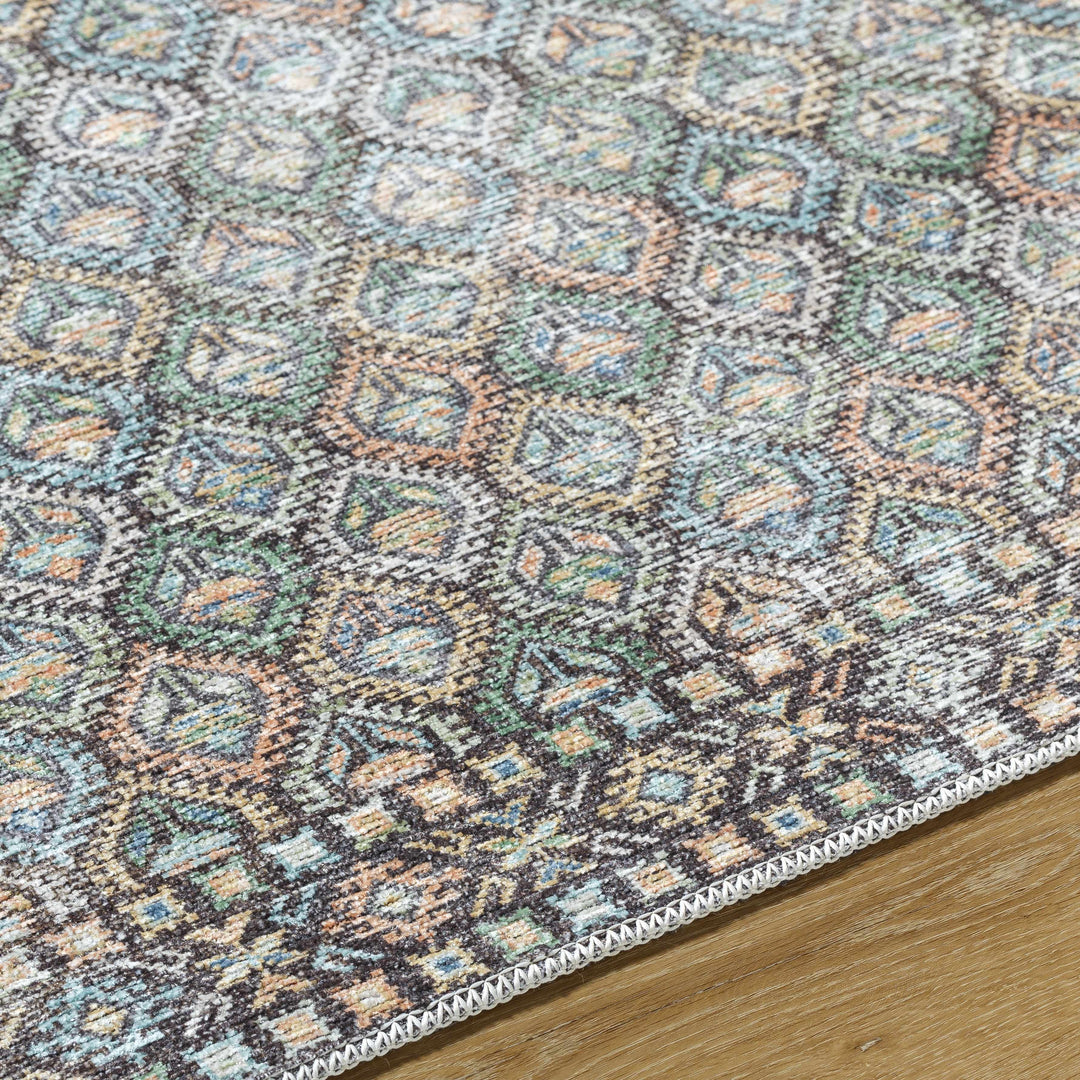 Telma Traditional Style Green And Blue Washable Area Rug