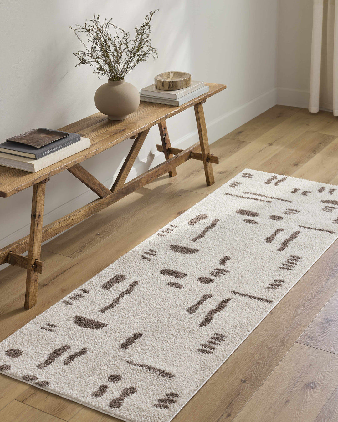 Azriel Contemporary Abstract Ivory And Brown Washable Area Rug
