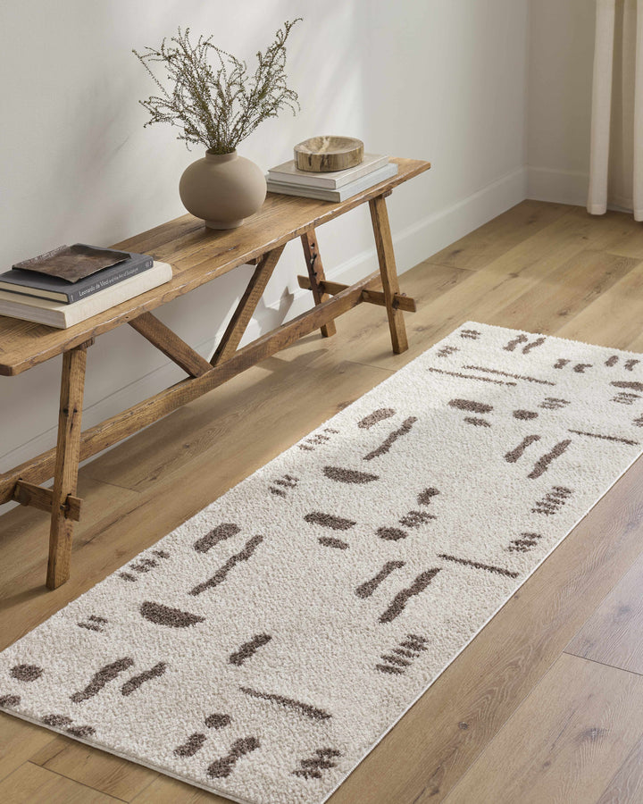 Azriel Contemporary Abstract Ivory And Brown Washable Area Rug