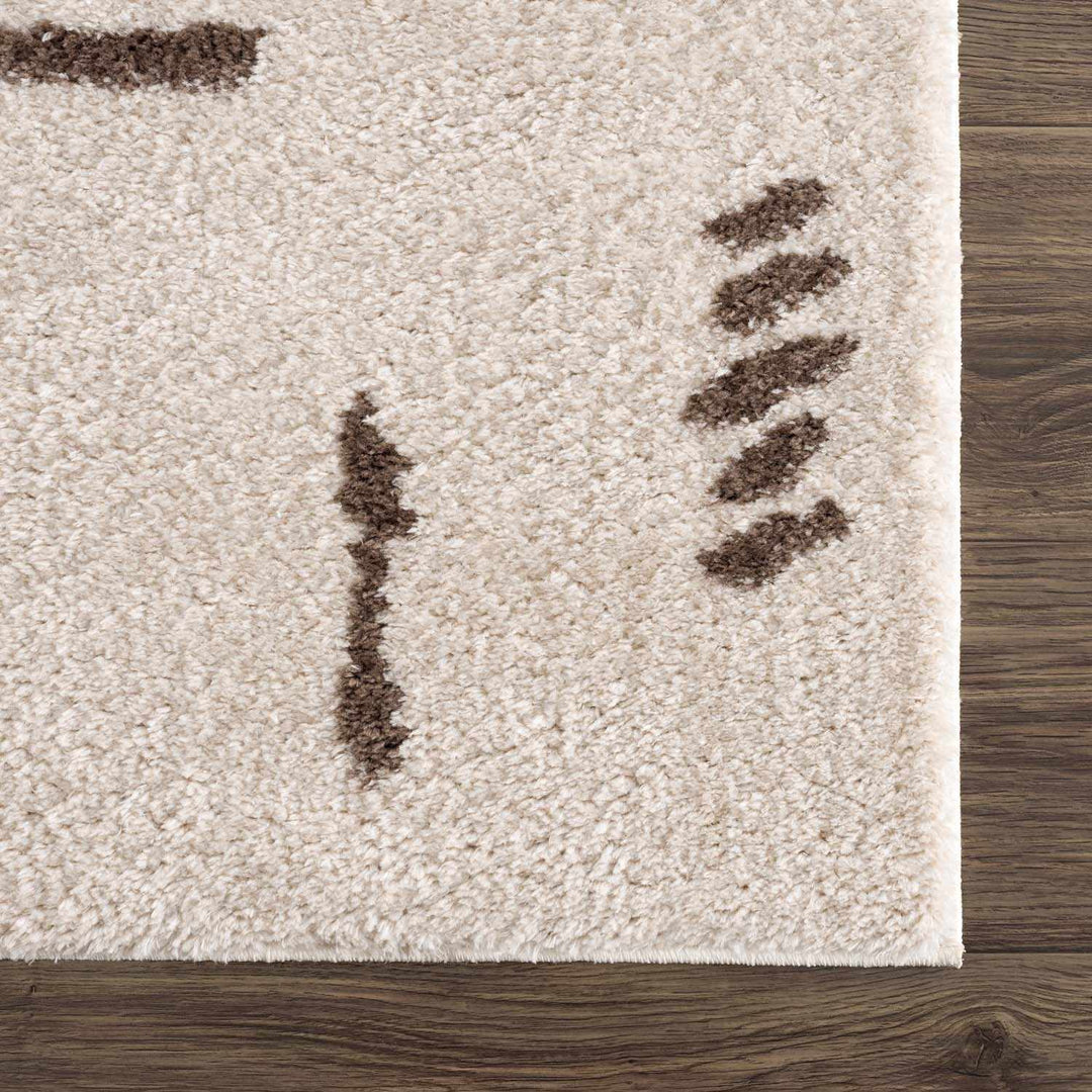 Azriel Contemporary Abstract Ivory And Brown Washable Area Rug