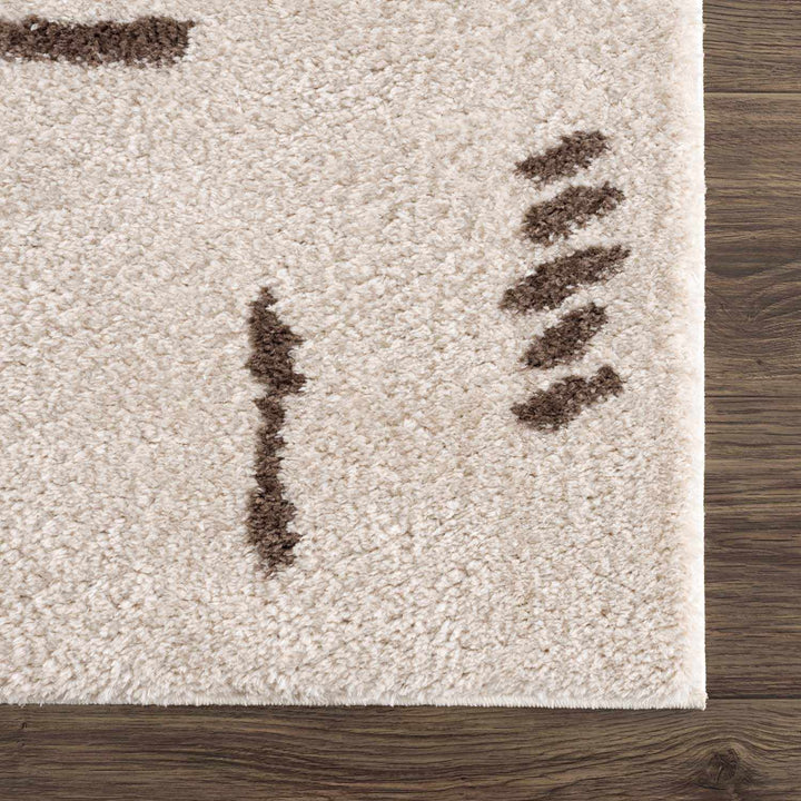 Azriel Contemporary Abstract Ivory And Brown Washable Area Rug
