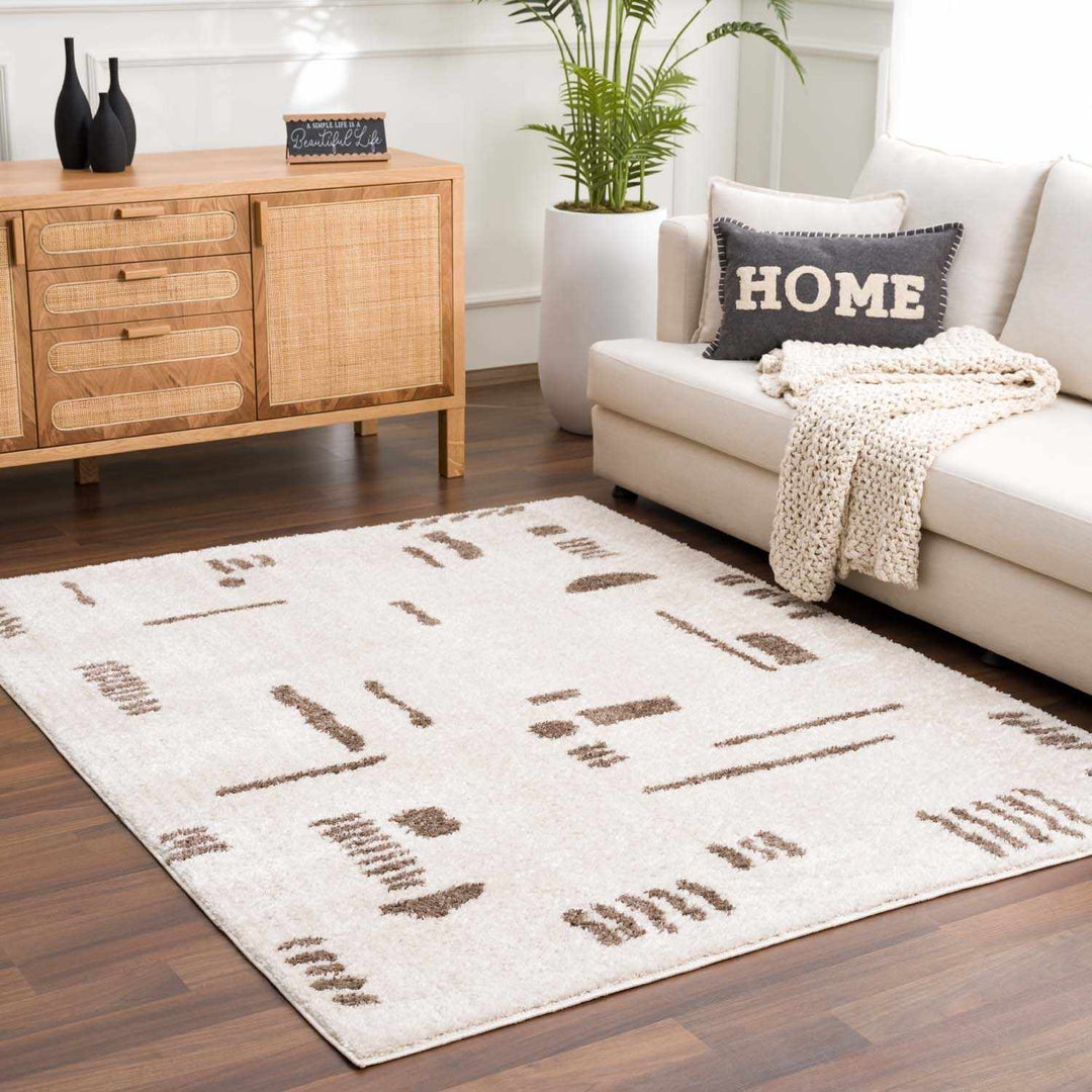 Azriel Contemporary Abstract Ivory And Brown Washable Area Rug