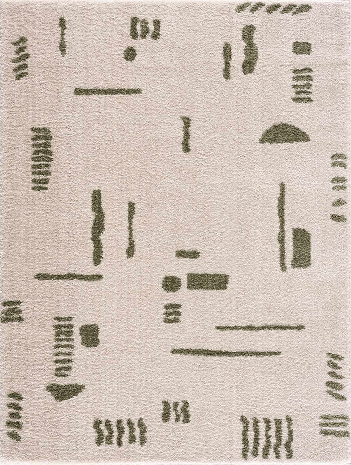 Azriel  Beige And Olive Contemporary Abstract Design Washable Area Rug