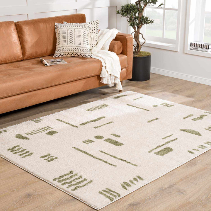 Azriel  Beige And Olive Contemporary Abstract Design Washable Area Rug