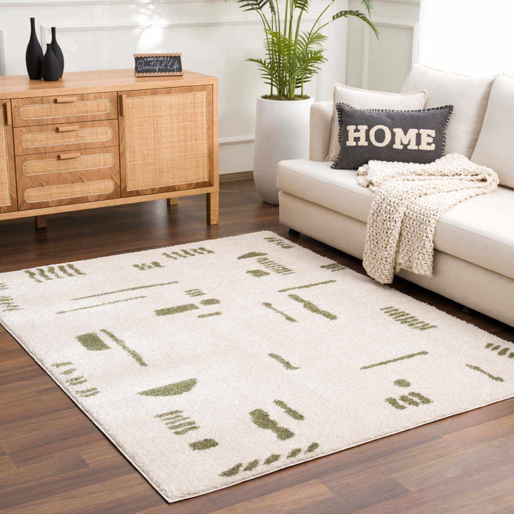 Azriel  Beige And Olive Contemporary Abstract Design Washable Area Rug