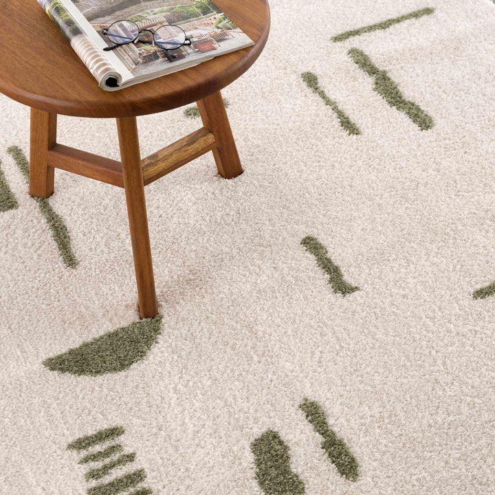 Azriel  Beige And Olive Contemporary Abstract Design Washable Area Rug