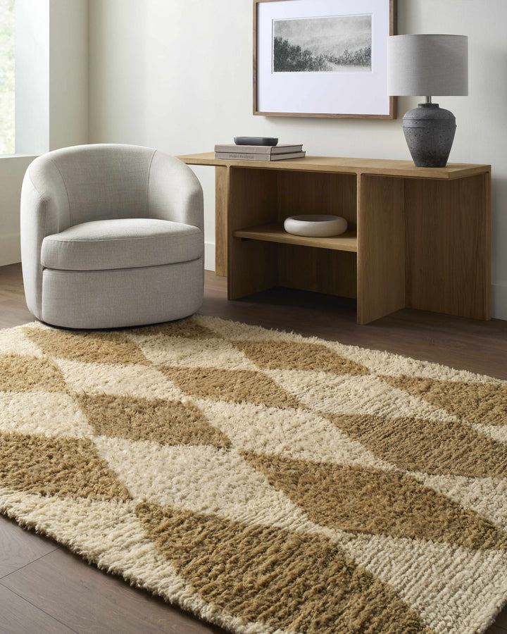 Tivka Contemporary Geometrical Brown And Beige Wool Rug