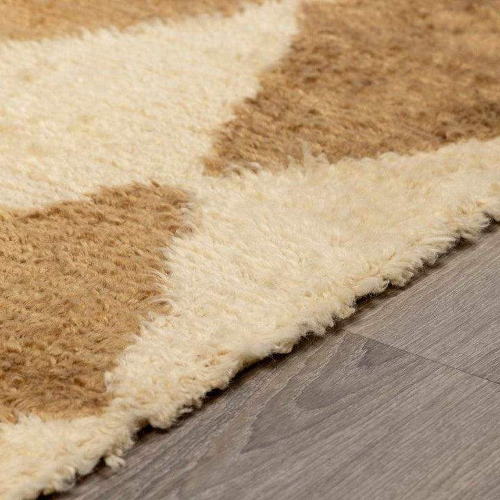 Tivka Contemporary Geometrical Brown And Beige Wool Rug