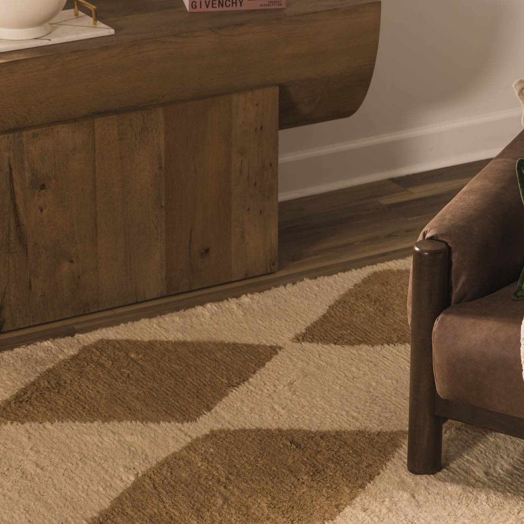 Tivka Contemporary Geometrical Brown And Beige Wool Rug