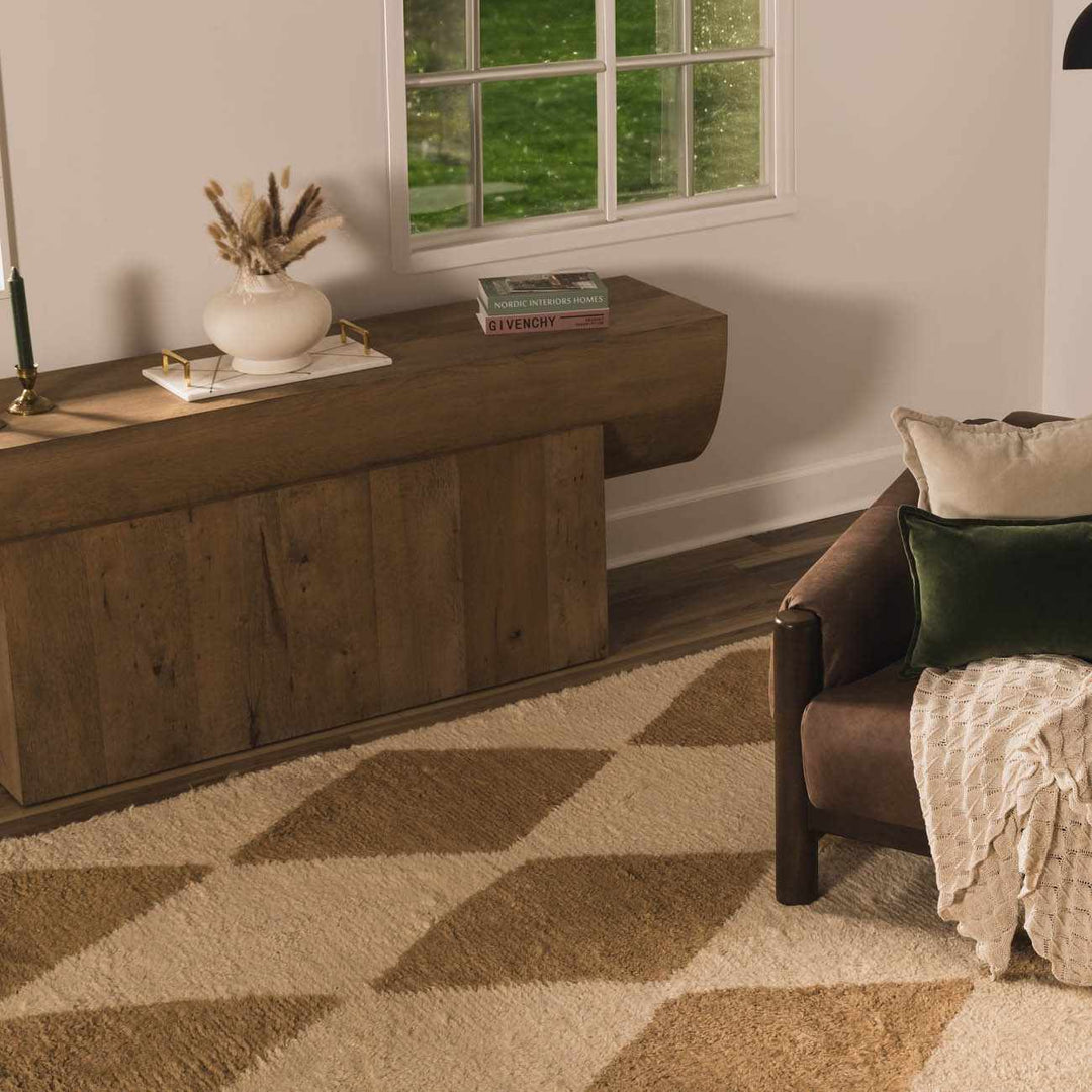 Tivka Contemporary Geometrical Brown And Beige Wool Rug