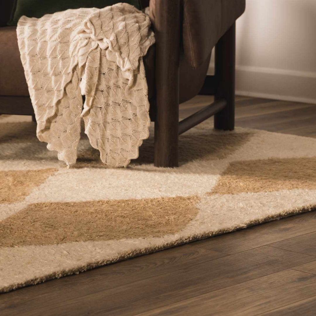 Tivka Contemporary Geometrical Brown And Beige Wool Rug