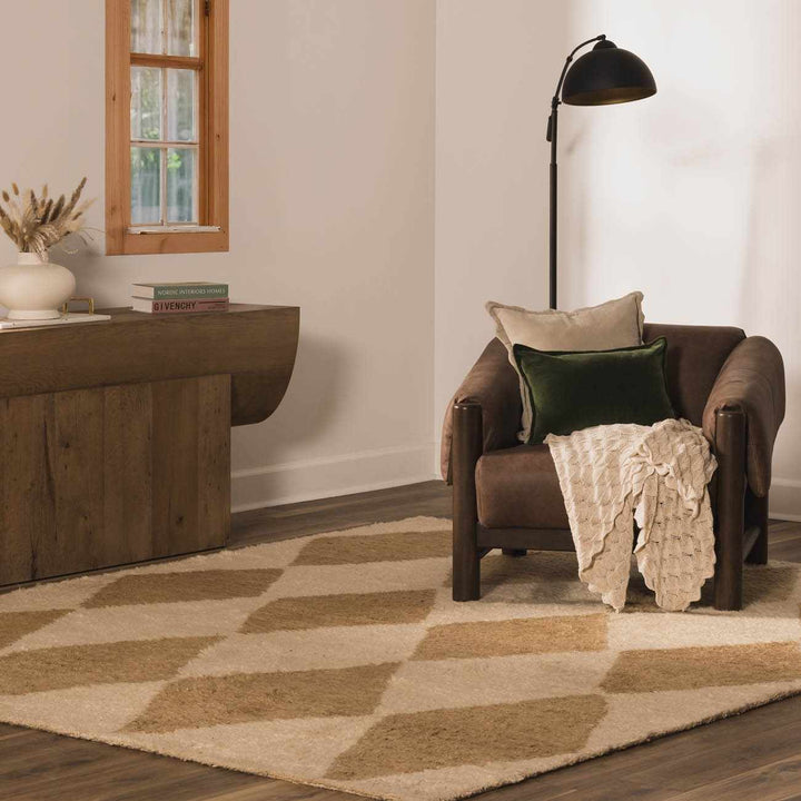 Tivka Contemporary Geometrical Brown And Beige Wool Rug