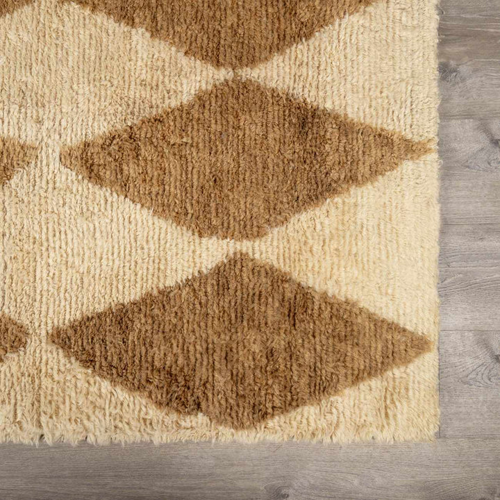 Tivka Contemporary Geometrical Brown And Beige Wool Rug