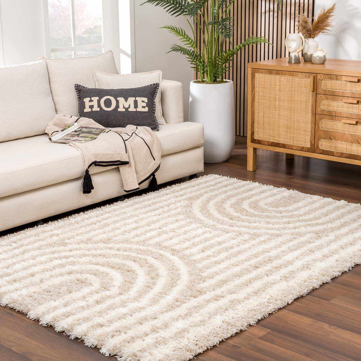 Emmly Contemporary Style Beige And Ivory Area Rug