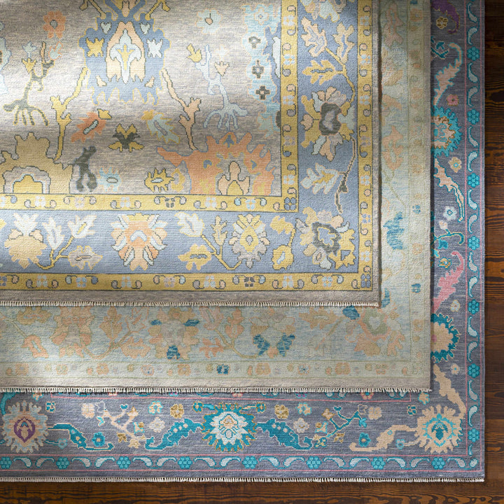 Marchwood Gray And Blue Traditional Design Hand Knotted Area Rug