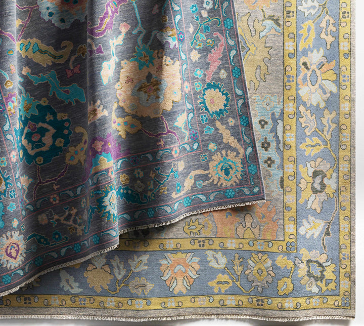 Marchwood Gray And Blue Traditional Design Hand Knotted Area Rug