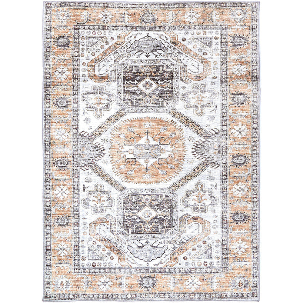 Traditional Ivory And Beige Machine Washable Rug