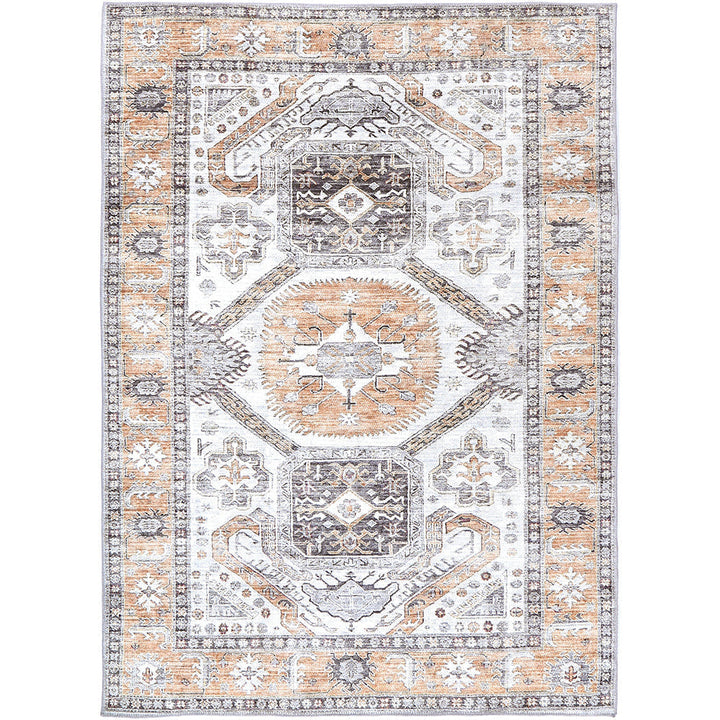 Traditional Ivory And Beige Machine Washable Rug