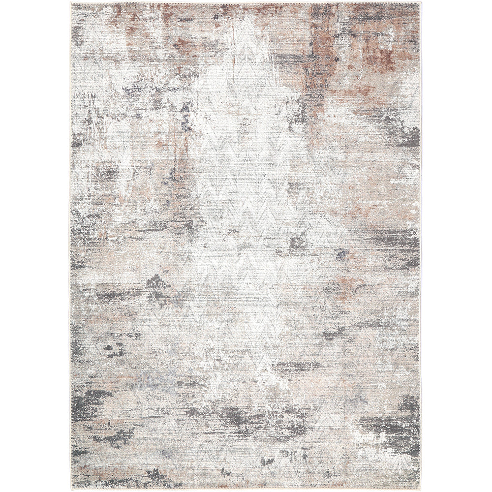 Modern Abstract Gray And Beige Machine Washable Rug