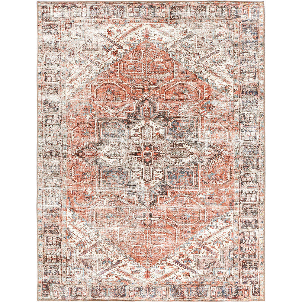 Traditional Turkish Design Machine Washable Rust And Beige Rug