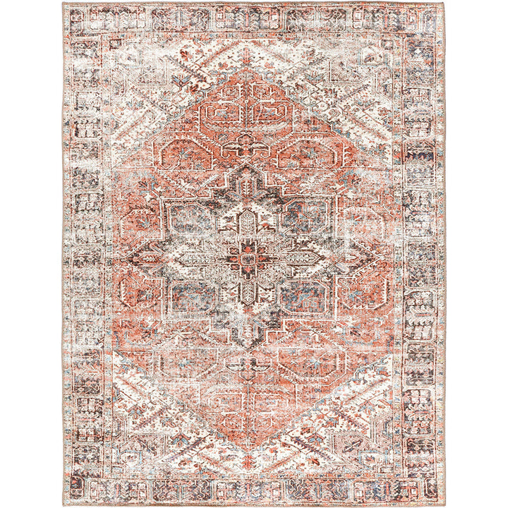 Traditional Turkish Design Machine Washable Rust And Beige Rug