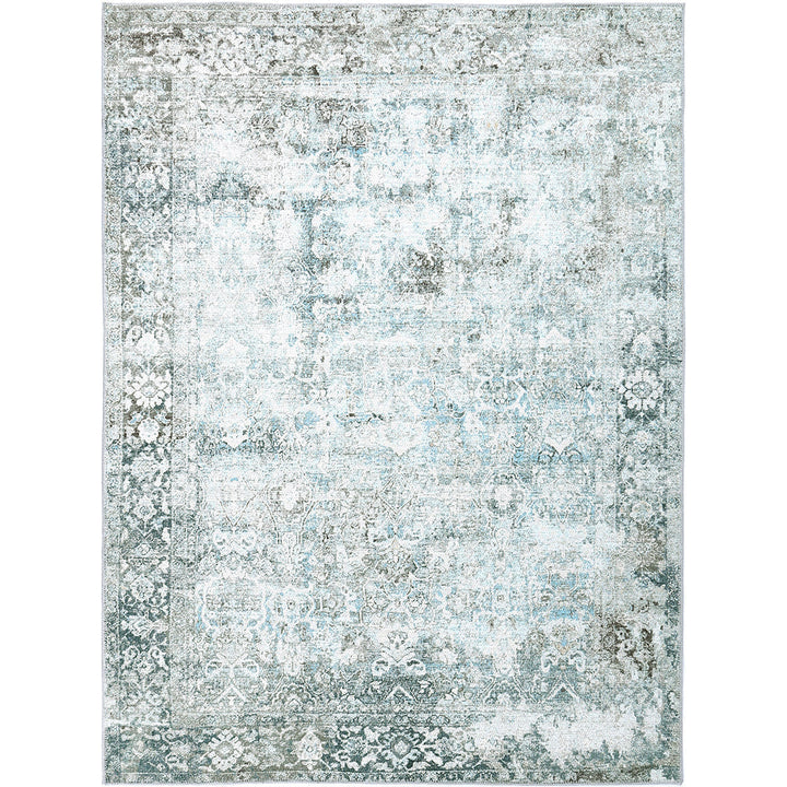 Transitional Machine Washable Gray And Blue Rug