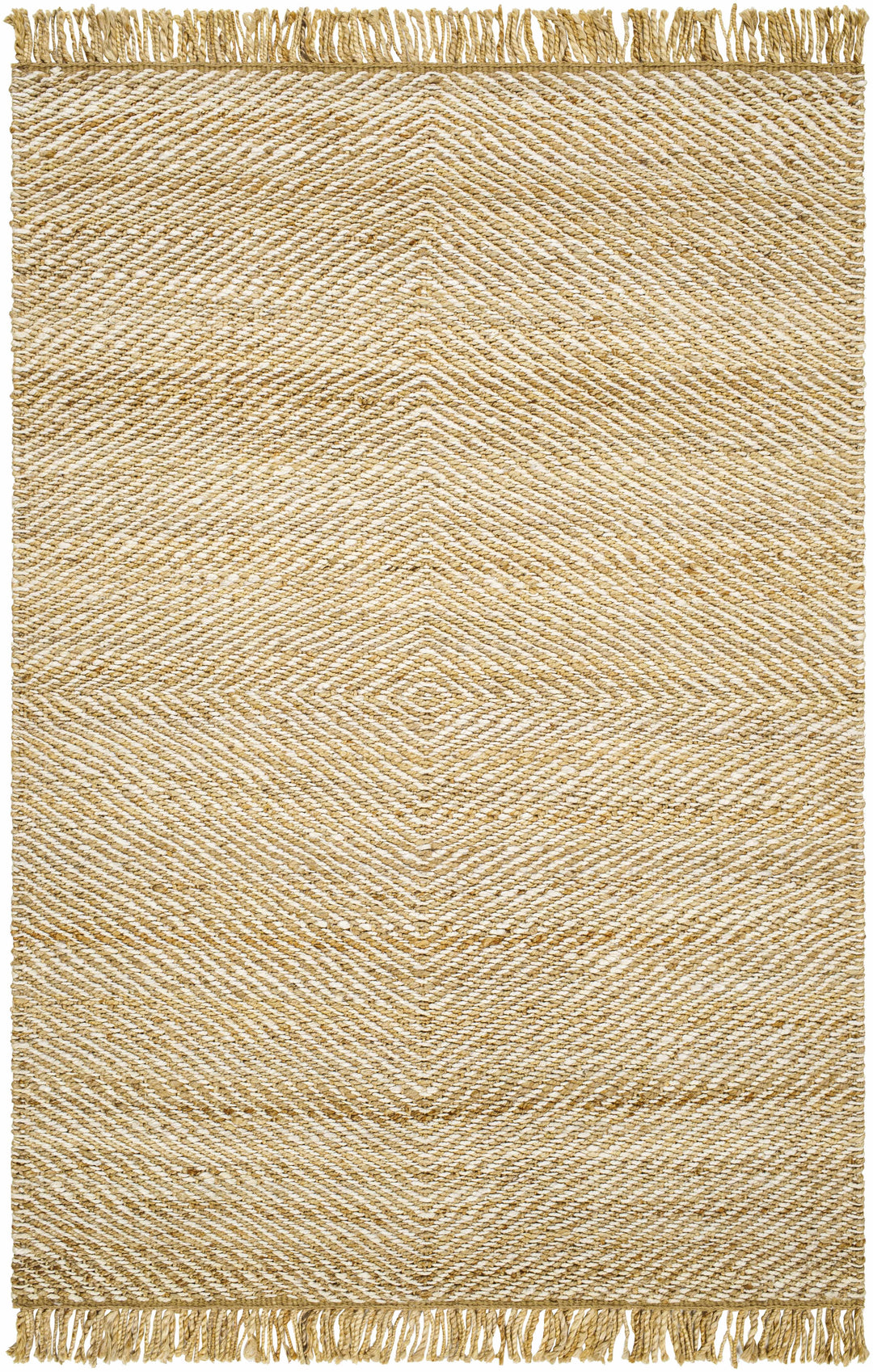 Hand Woven Tan Geometric Pattern Jute Area Rug