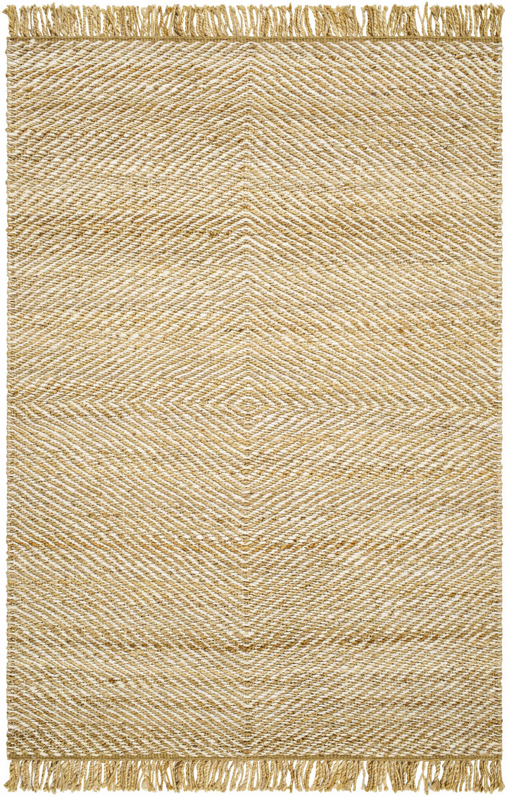 Hand Woven Tan Geometric Pattern Jute Area Rug