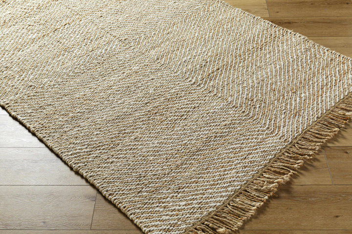 Hand Woven Tan Geometric Pattern Jute Area Rug