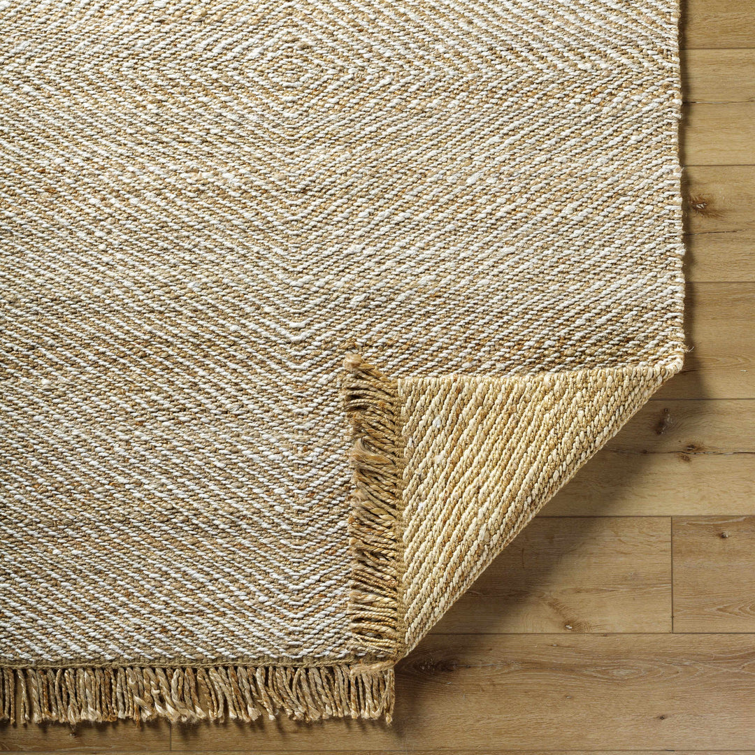 Hand Woven Tan Geometric Pattern Jute Area Rug