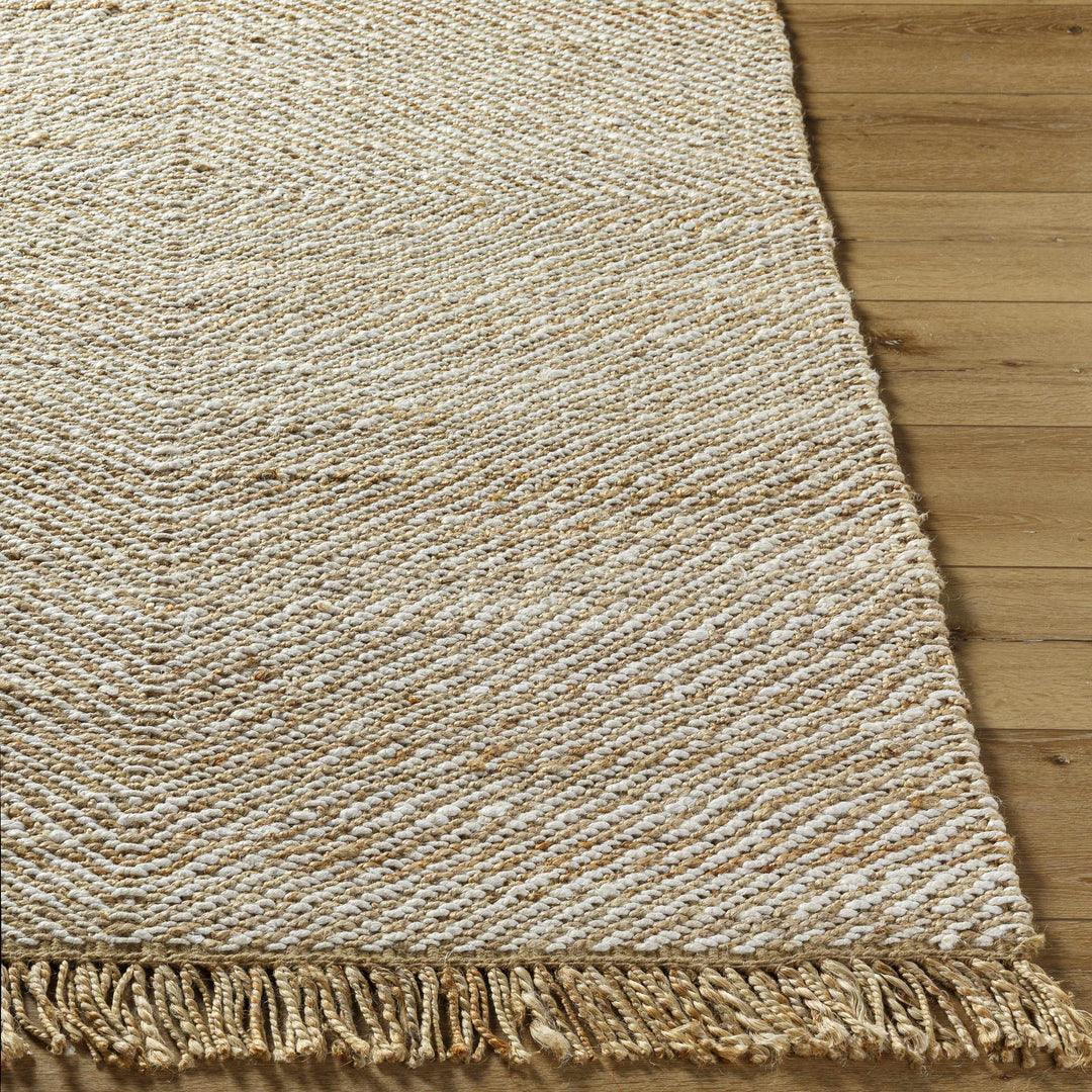 Hand Woven Tan Geometric Pattern Jute Area Rug