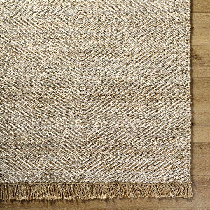 Hand Woven Tan Geometric Pattern Jute Area Rug