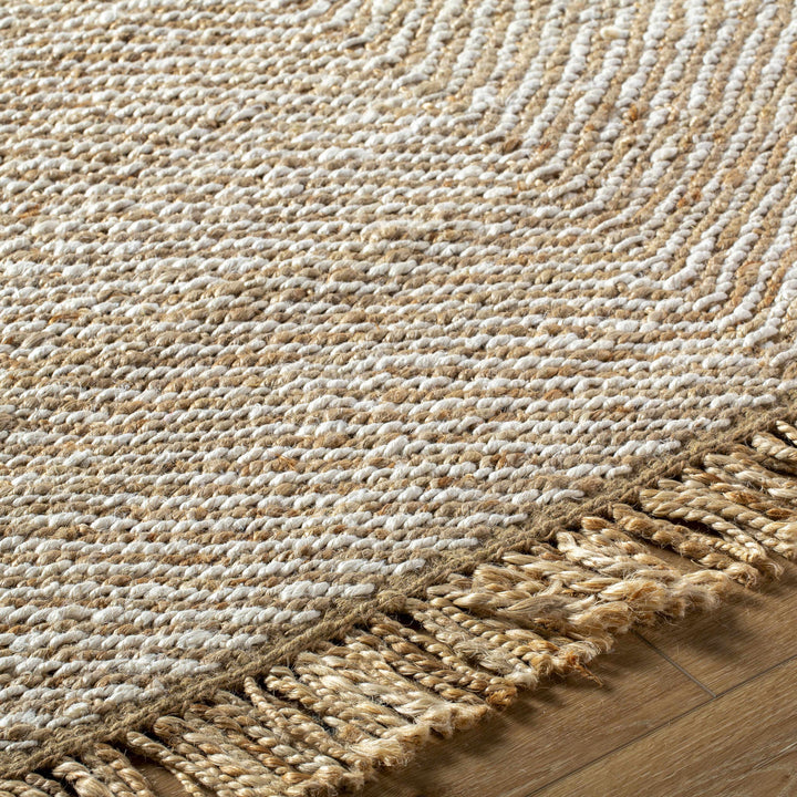 Hand Woven Tan Geometric Pattern Jute Area Rug