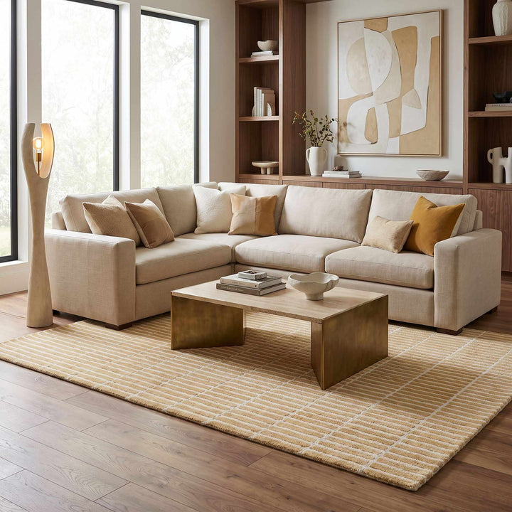Finial Modern Stripes Design Beige Hand Tufted Wool Area Rug