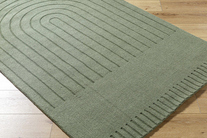 Arnona Modern Geometric Design Green Hand Loom Wool Area Rug