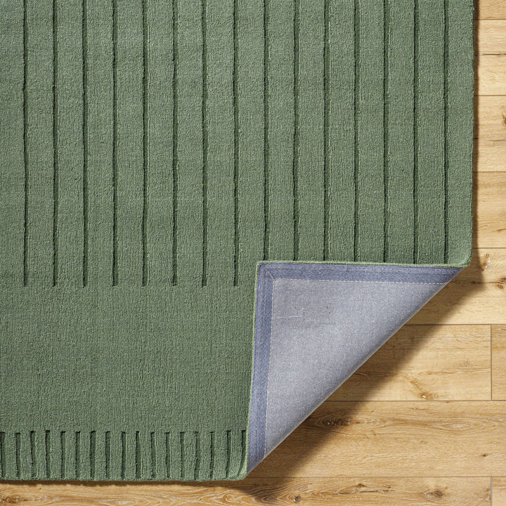 Arnona Modern Geometric Design Green Hand Loom Wool Area Rug