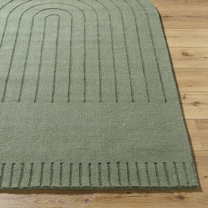 Arnona Modern Geometric Design Green Hand Loom Wool Area Rug