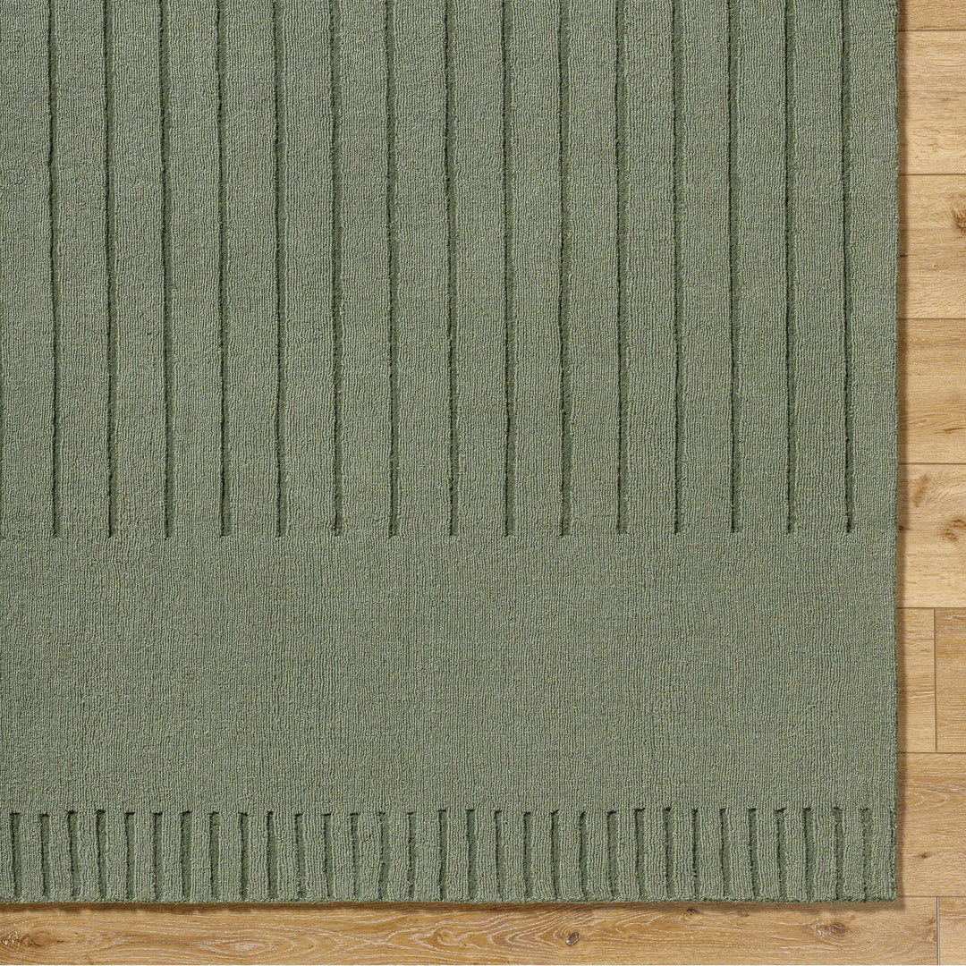 Arnona Modern Geometric Design Green Hand Loom Wool Area Rug