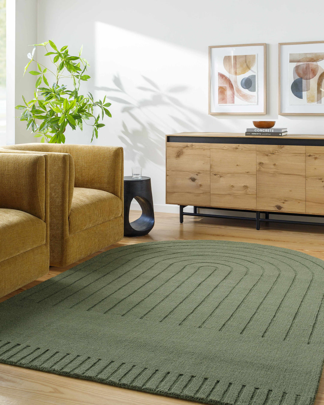 Arnona Modern Geometric Design Green Hand Loom Wool Area Rug