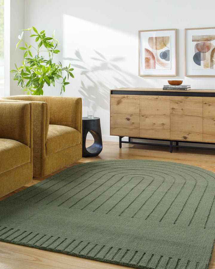 Arnona Modern Geometric Design Green Hand Loom Wool Area Rug