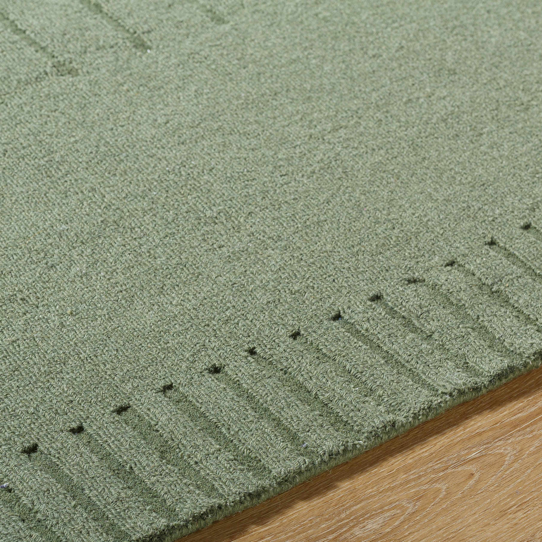 Arnona Modern Geometric Design Green Hand Loom Wool Area Rug