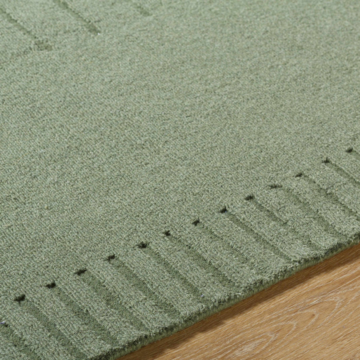 Arnona Modern Geometric Design Green Hand Loom Wool Area Rug