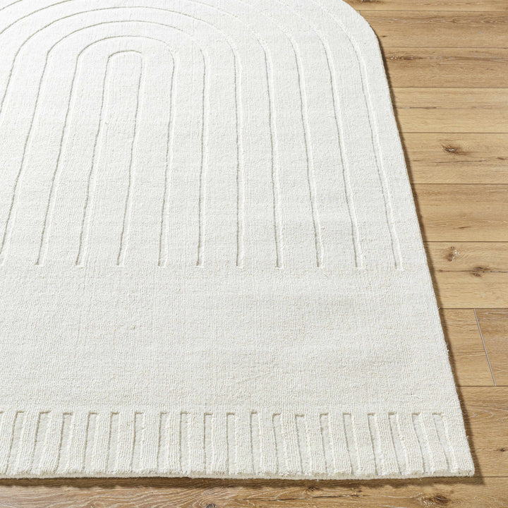 Arnona Modern Geometric Design Ivory Hand Loom Wool Area Rug