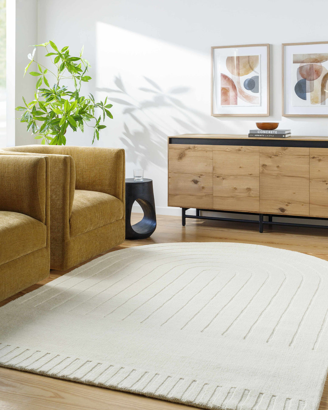 Arnona Modern Geometric Design Ivory Hand Loom Wool Area Rug