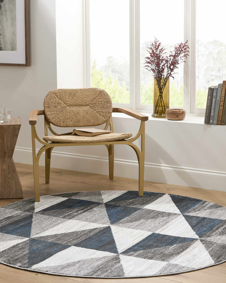 Volant Modern Geometrical Design Gray And Blue Area Rug
