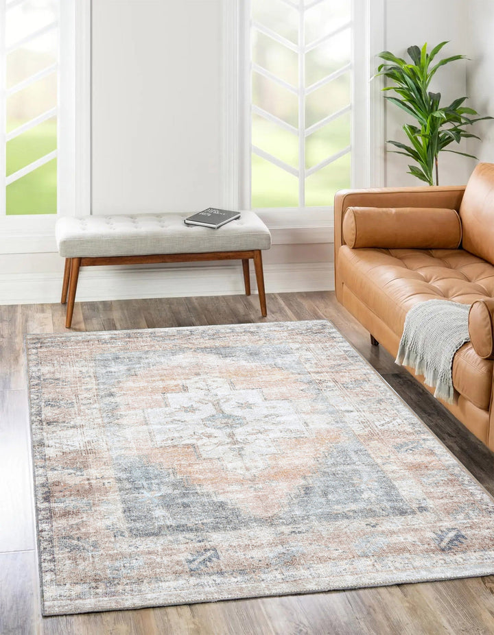 Transitional Beige And Gray Machine Washable Rug