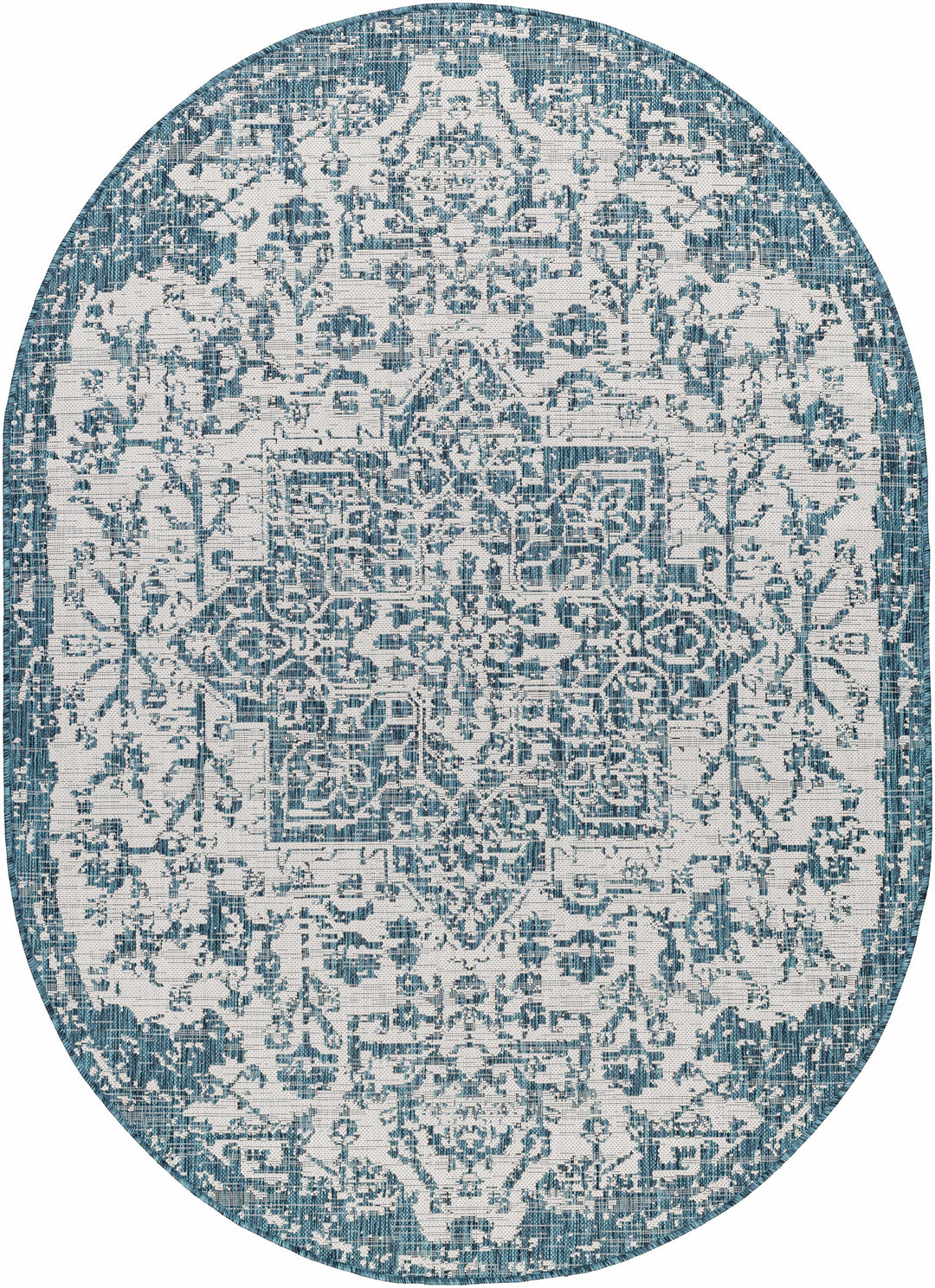 Wamberal Teal And Ivory Traditional Style Indoor Outdoor Area Rug