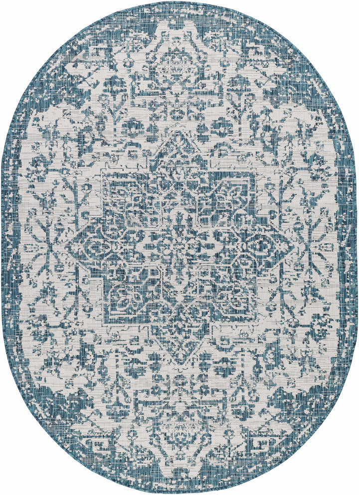 Wamberal Teal And Ivory Traditional Style Indoor Outdoor Area Rug