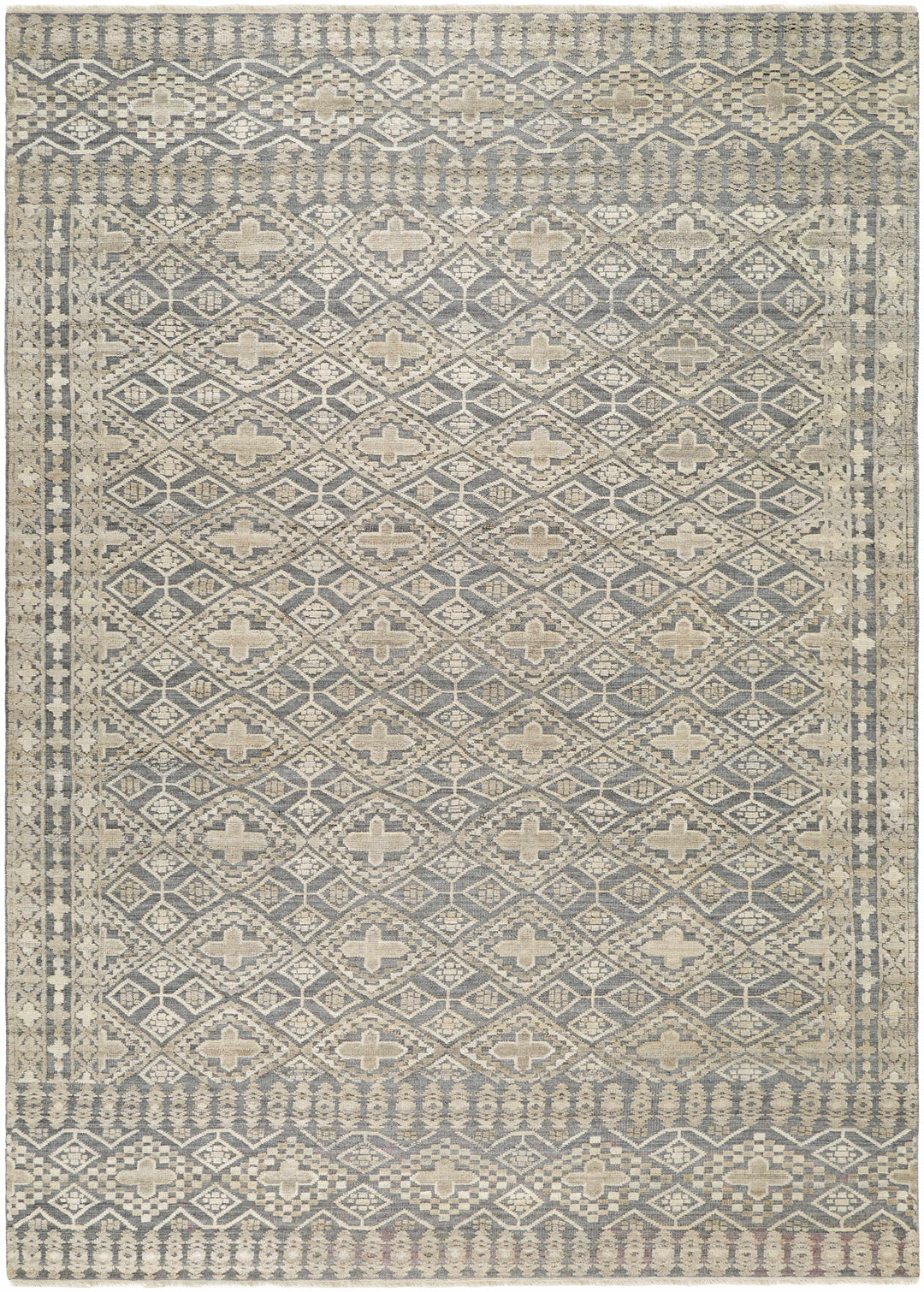 Woodsfield Modern Geometrical Gray And Beige Hand Knotted Area Rug