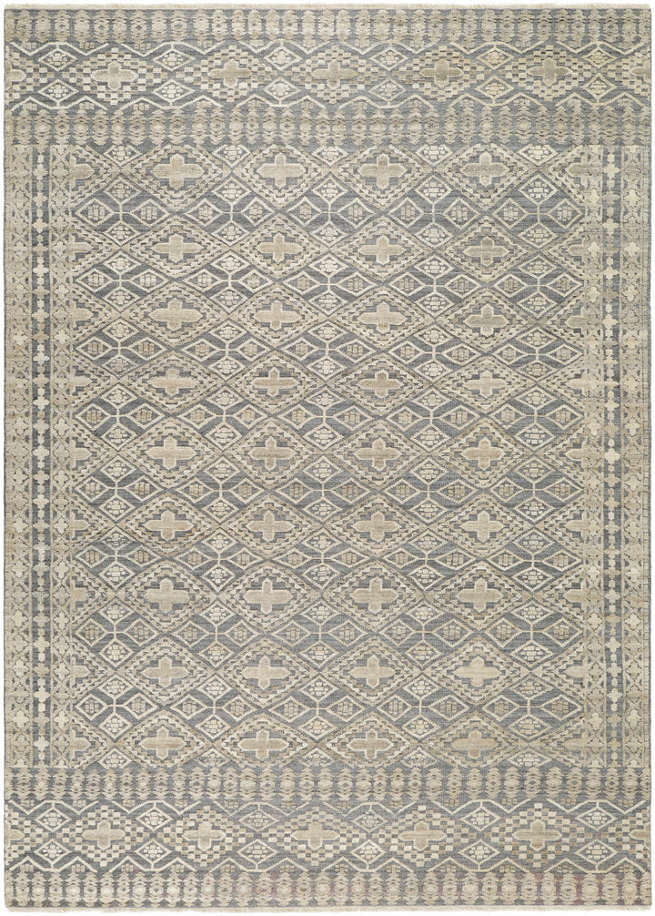 Woodsfield Modern Geometrical Gray And Beige Hand Knotted Area Rug